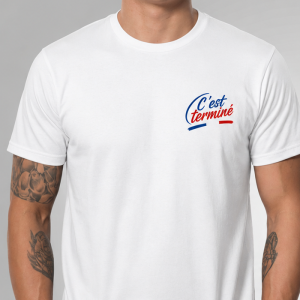 T-shirt blanc “C’est terminé” – impression cœur et dos